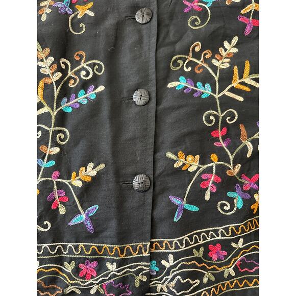 Life Style Black Floral Silk Blend Embroidered Long Sleeve Lightweight Jacket M - Picture 9 of 15